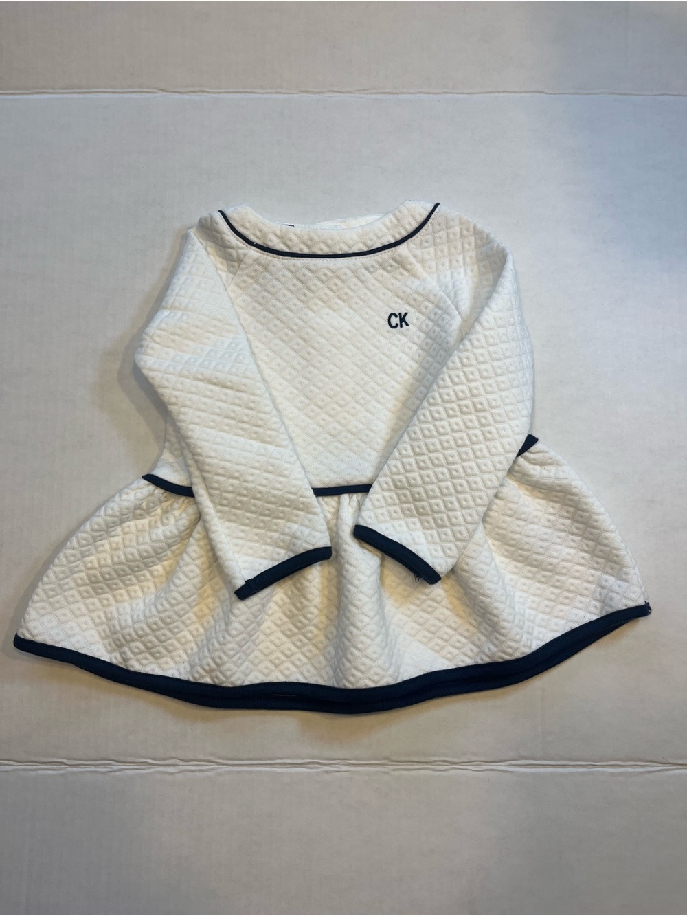 Calvin Klein White Quilted Peplum Dress with Navy Trim